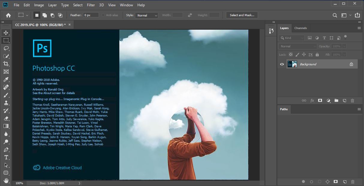 Adobe Photoshop Opening Screen
